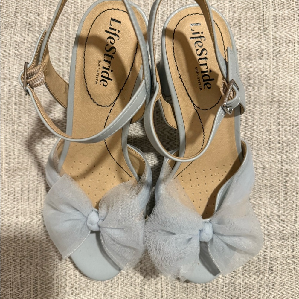 Never Worn Life Stride Light Blue Heels with Bow Detail